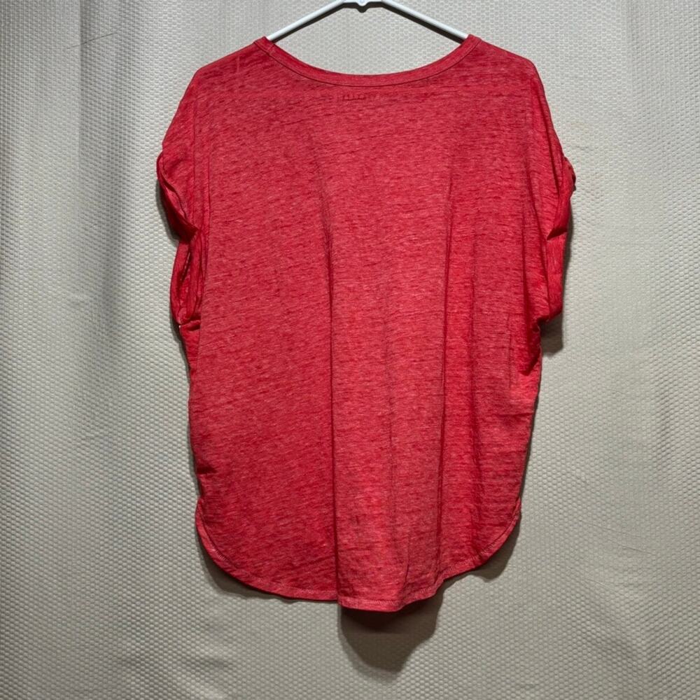 Lucky Brand Red White Boho Print Boxy Size Medium Block Print Floral Border Top - Picture 9 of 9